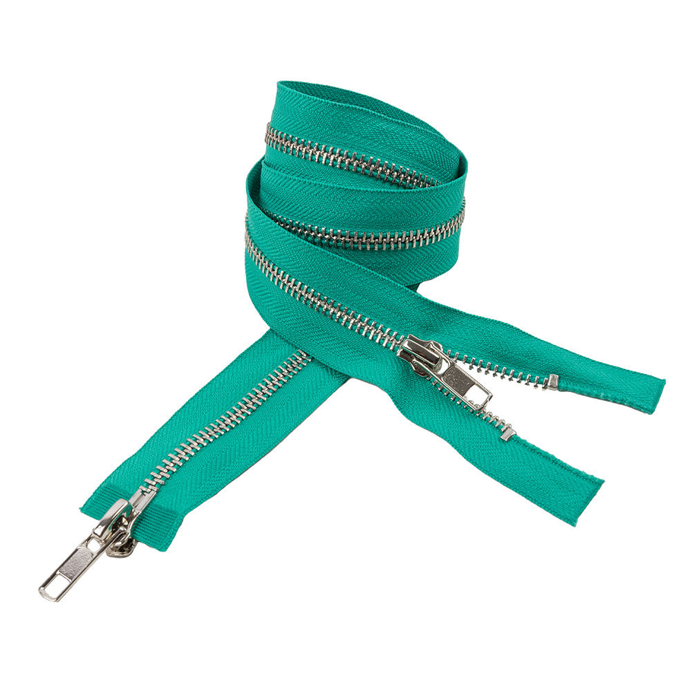 Teal and Silver T5 Open End Metal Zipper with Two Pulls – 36″ Teal and Silver T5 Open End Metal Zipper with Two Pulls – 36″