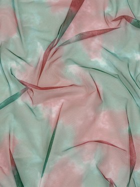 Red and Green Abstract Watercolor Printed Tulle Red and Green Abstract Watercolor Printed Tulle