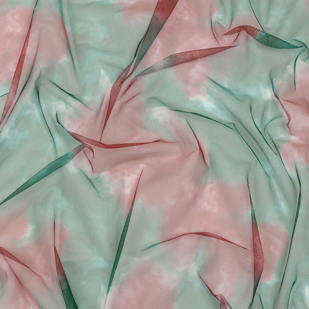 Red and Green Abstract Watercolor Printed Tulle Red and Green Abstract Watercolor Printed Tulle