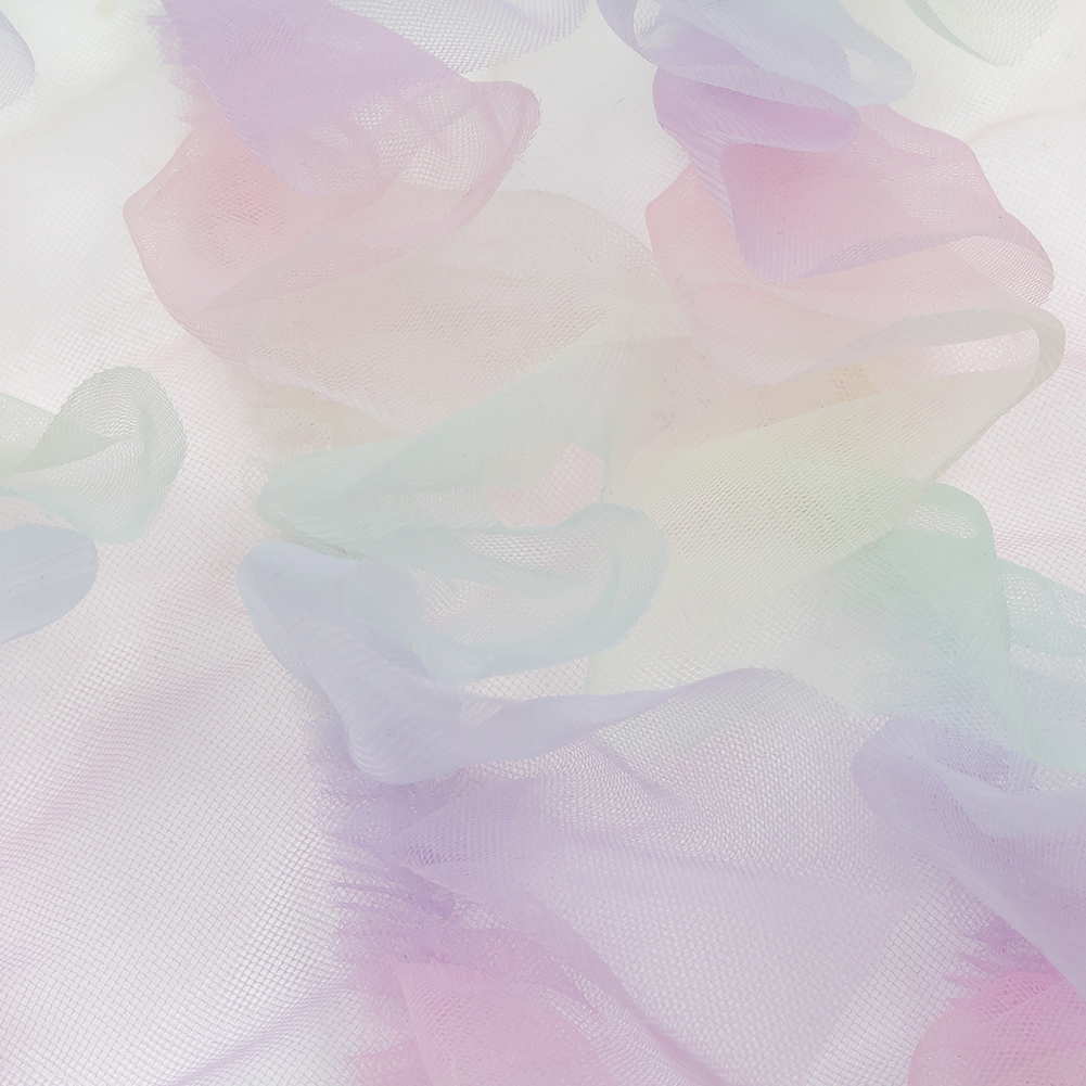 Pastel Rainbow Abstract Watercolor Printed Ruffled Tulle Pastel Rainbow Abstract Watercolor Printed Ruffled Tulle