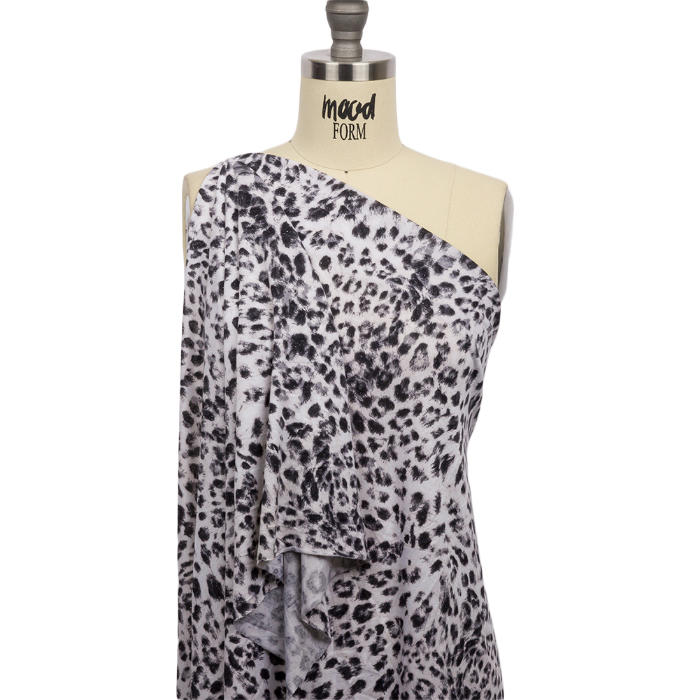 Ivory and Charcoal Wild Spots Stretch Rayon Jersey Ivory and Charcoal Wild Spots Stretch Rayon Jersey