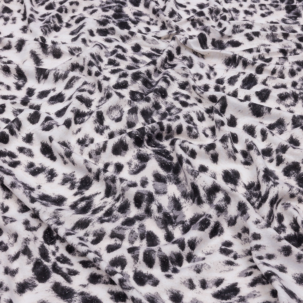 Ivory and Charcoal Wild Spots Stretch Rayon Jersey Ivory and Charcoal Wild Spots Stretch Rayon Jersey