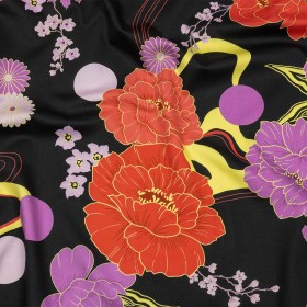 Stretch Cotton Sateen – Black, Red and Purple Floral – Japanese Daydreams Print – Mood Exclusive Groove Collection Stretch Cotton Sateen – Black, Red and Purple Floral – Japanese Daydreams Print – Mood Exclusive Groove Collection