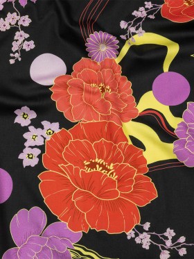 Stretch Cotton Sateen – Black, Red and Purple Floral – Japanese Daydreams Print – Mood Exclusive Groove Collection Stretch Cotton Sateen – Black, Red and Purple Floral – Japanese Daydreams Print – Mood Exclusive Groove Collection