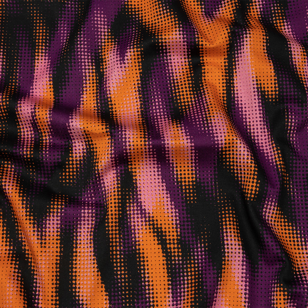 Stretch Cotton Sateen – Black and Orange Halftone Animal Stripes – Comic Glitch Print – Mood Exclusive Groove Collection Stretch Cotton Sateen – Black and Orange Halftone Animal Stripes – Comic Glitch Print – Mood Exclusive Groove Collection