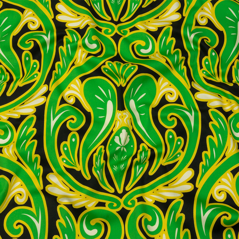 Stretch Cotton Sateen – Green Ornamental Paisleys – Vacation Vibrations Print – Mood Exclusive Groove Collection Stretch Cotton Sateen – Green Ornamental Paisleys – Vacation Vibrations Print – Mood Exclusive Groove Collection
