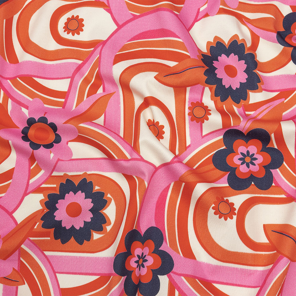 Stretch Cotton Sateen – Pink Winding Lines and Flowers – Bloom the Beat Print – Mood Exclusive Groove Collection Stretch Cotton Sateen – Pink Winding Lines and Flowers – Bloom the Beat Print – Mood Exclusive Groove Collection