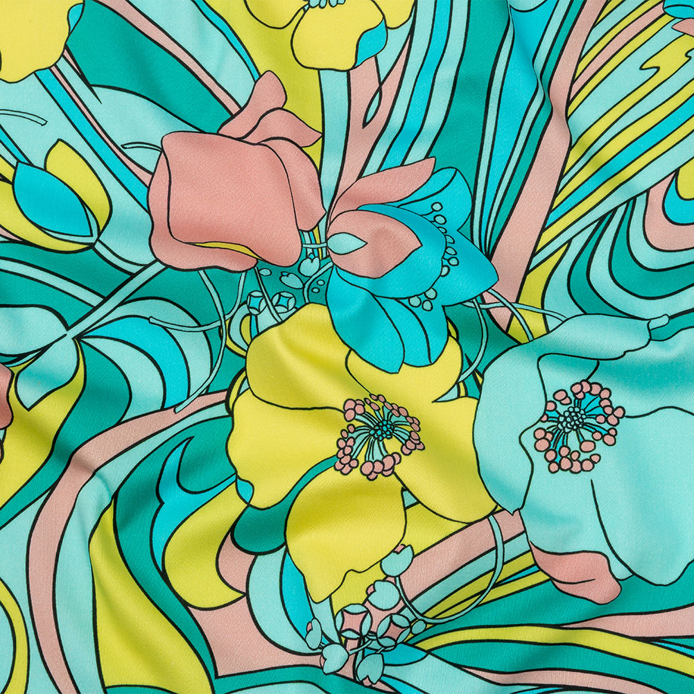 Stretch Cotton Sateen – Blue and Yellow Floral – Garden Groove Print – Mood Exclusive Groove Collection Stretch Cotton Sateen – Blue and Yellow Floral – Garden Groove Print – Mood Exclusive Groove Collection