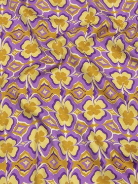 Stretch Cotton Sateen – Purple and Yellow Clovers – Lucky You Print – Mood Exclusive Groove Collection Stretch Cotton Sateen – Purple and Yellow Clovers – Lucky You Print – Mood Exclusive Groove Collection