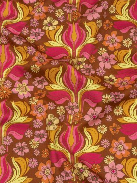 Stretch Cotton Sateen – Brown Floral Rows – Flower Shower Print – Mood Exclusive Groove Collection Stretch Cotton Sateen – Brown Floral Rows – Flower Shower Print – Mood Exclusive Groove Collection
