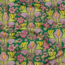 Stretch Cotton Sateen – Green Floral Rows – Flower Shower Print – Mood Exclusive Groove Collection Stretch Cotton Sateen – Green Floral Rows – Flower Shower Print – Mood Exclusive Groove Collection
