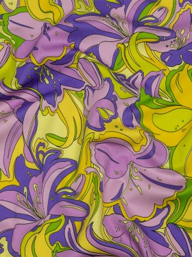 Stretch Cotton Sateen – Purple and Yellow Floral – Far Out Florals Print – Mood Exclusive Groove Collection Stretch Cotton Sateen – Purple and Yellow Floral – Far Out Florals Print – Mood Exclusive Groove Collection
