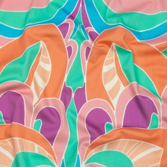 Stretch Cotton Sateen – Teal and Creamsicle Abstract – Kaleidoscope Skies Print – Mood Exclusive Groove Collection Stretch Cotton Sateen – Teal and Creamsicle Abstract – Kaleidoscope Skies Print – Mood Exclusive Groove Collection