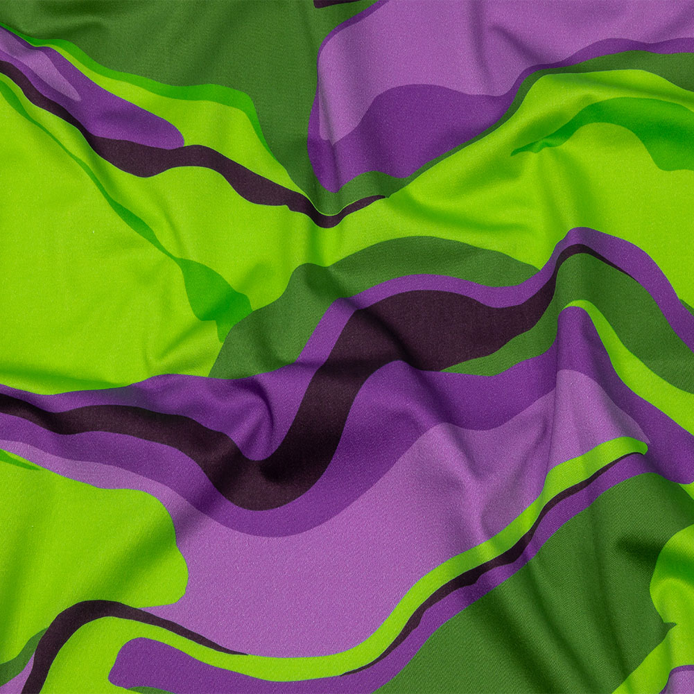 Stretch Cotton Sateen – Purple and Green Abstract – Seen and Unseen Print – Mood Exclusive Groove Collection Stretch Cotton Sateen – Purple and Green Abstract – Seen and Unseen Print – Mood Exclusive Groove Collection