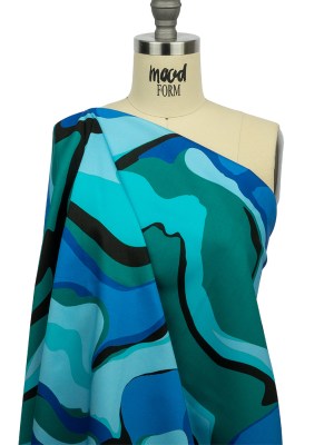 Stretch Cotton Sateen – Blue Abstract – Seen and Unseen Print – Mood Exclusive Groove Collection Stretch Cotton Sateen – Blue Abstract – Seen and Unseen Print – Mood Exclusive Groove Collection