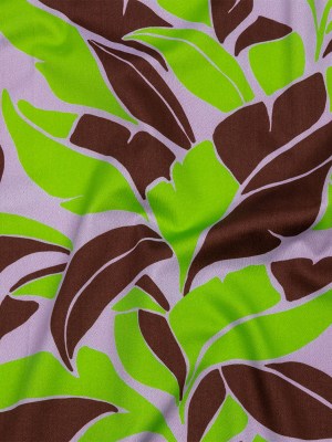 Stretch Cotton Sateen – Lavender and Green Leaves – Flying Swirls Print – Mood Exclusive Groove Collection Stretch Cotton Sateen – Lavender and Green Leaves – Flying Swirls Print – Mood Exclusive Groove Collection