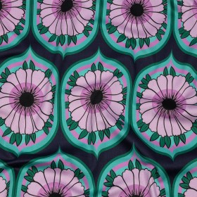 Stretch Cotton Sateen – Lavender and Teal Floral Ogees – Sunrise Divine Print – Mood Exclusive Groove Collection Stretch Cotton Sateen – Lavender and Teal Floral Ogees – Sunrise Divine Print – Mood Exclusive Groove Collection