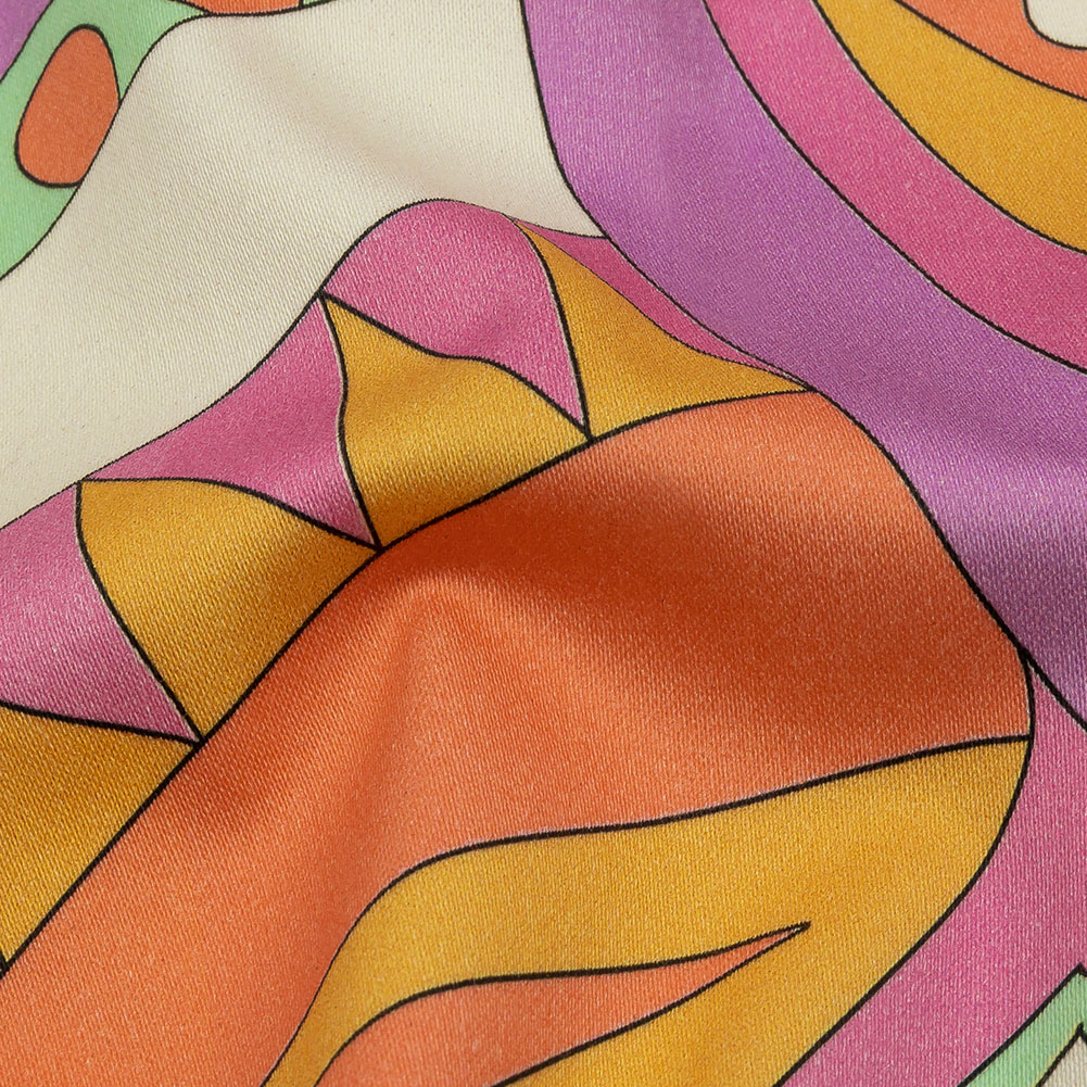 Stretch Cotton Sateen – Purple, Pink and Orange Paisley and Abstract – Surf City Psychedelia Print – Mood Exclusive Groove Collection Stretch Cotton Sateen – Purple, Pink and Orange Paisley and Abstract – Surf City Psychedelia Print – Mood Exclusive Groove Collection