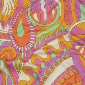 Stretch Cotton Sateen – Purple, Pink and Orange Paisley and Abstract – Surf City Psychedelia Print – Mood Exclusive Groove Collection Stretch Cotton Sateen – Purple, Pink and Orange Paisley and Abstract – Surf City Psychedelia Print – Mood Exclusive Groove Collection