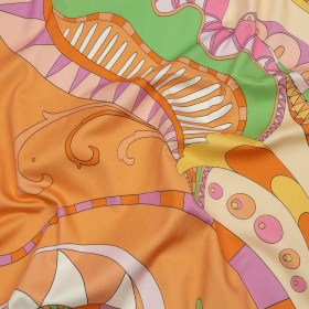 Stretch Cotton Sateen – Orange and Pink Abstract – Festival Daydreams Print – Mood Exclusive Groove Collection Stretch Cotton Sateen – Orange and Pink Abstract – Festival Daydreams Print – Mood Exclusive Groove Collection