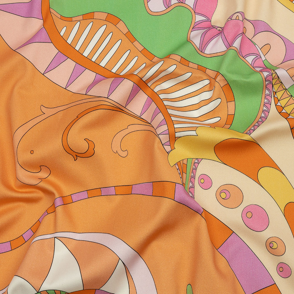 Stretch Cotton Sateen – Orange and Pink Abstract – Festival Daydreams Print – Mood Exclusive Groove Collection Stretch Cotton Sateen – Orange and Pink Abstract – Festival Daydreams Print – Mood Exclusive Groove Collection