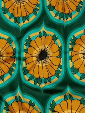 Stretch Cotton Sateen – Yellow and Teal Floral Ogees – Sunrise Divine Print – Mood Exclusive Groove Collection Stretch Cotton Sateen – Yellow and Teal Floral Ogees – Sunrise Divine Print – Mood Exclusive Groove Collection