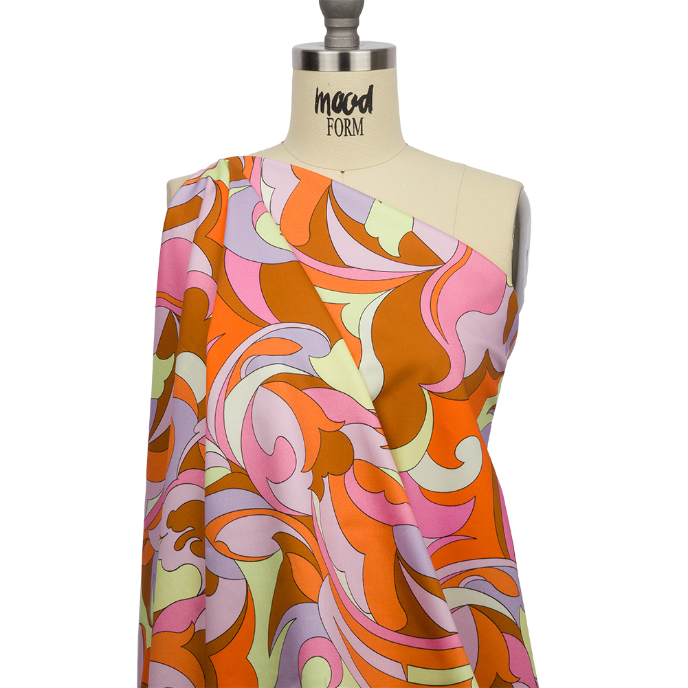 Stretch Cotton Sateen – Purple, Orange and Brown Abstract – Magical Mystery Print – Mood Exclusive Groove Collection Stretch Cotton Sateen – Purple, Orange and Brown Abstract – Magical Mystery Print – Mood Exclusive Groove Collection