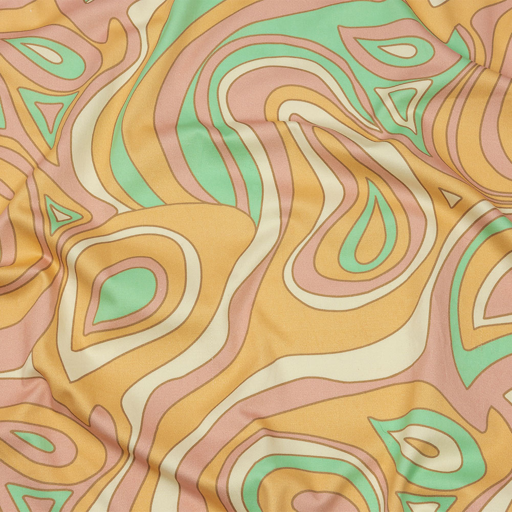 Stretch Cotton Sateen – Light Green, Orange and Pink Abstract – Carnival Candy Print – Mood Exclusive Groove Collection Stretch Cotton Sateen – Light Green, Orange and Pink Abstract – Carnival Candy Print – Mood Exclusive Groove Collection