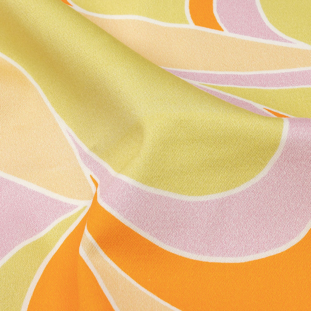 Stretch Cotton Sateen - Orange, Green and Purple Abstract - All Summer Long Print - Mood Exclusive Groove Collection