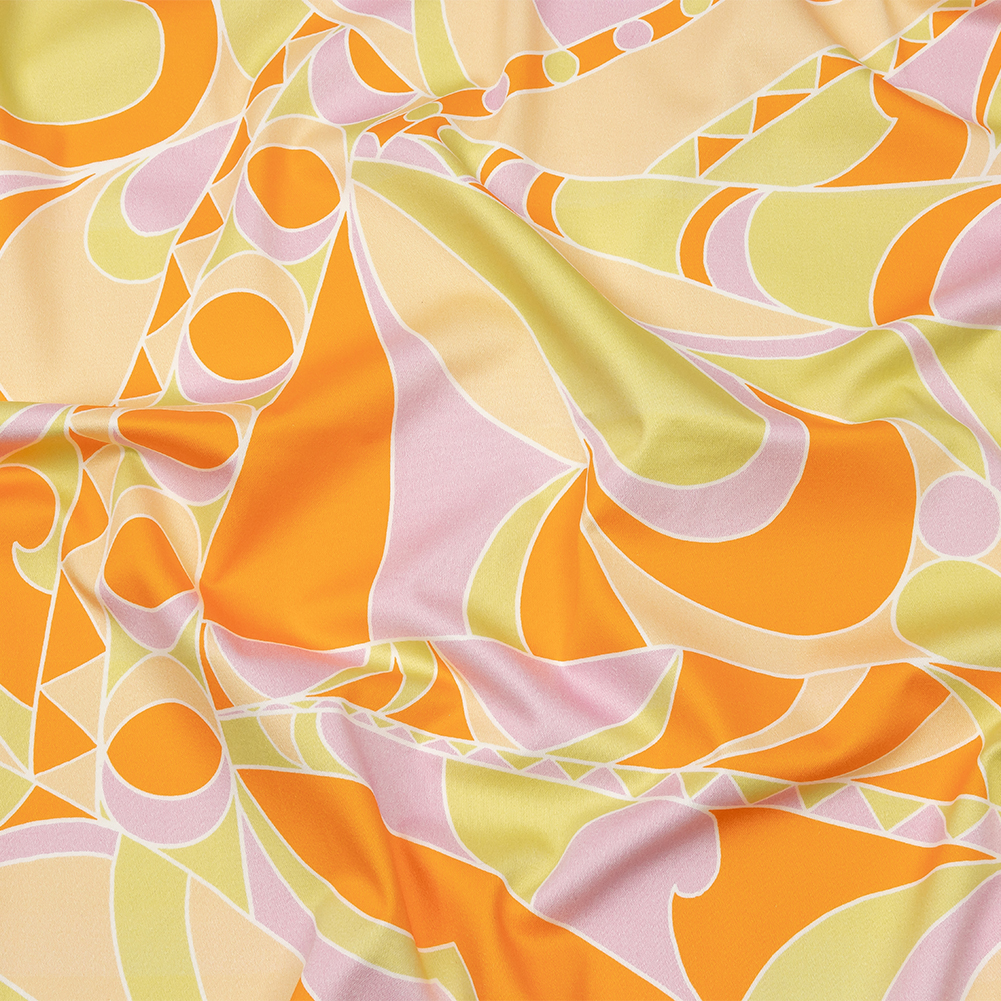 Stretch Cotton Sateen – Orange, Green and Purple Abstract – All Summer Long Print – Mood Exclusive Groove Collection Stretch Cotton Sateen – Orange, Green and Purple Abstract – All Summer Long Print – Mood Exclusive Groove Collection