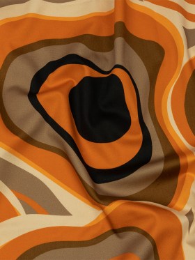 Stretch Cotton Sateen – Brown and Orange Abstract – Lava Flows Print – Mood Exclusive Groove Collection Stretch Cotton Sateen – Brown and Orange Abstract – Lava Flows Print – Mood Exclusive Groove Collection