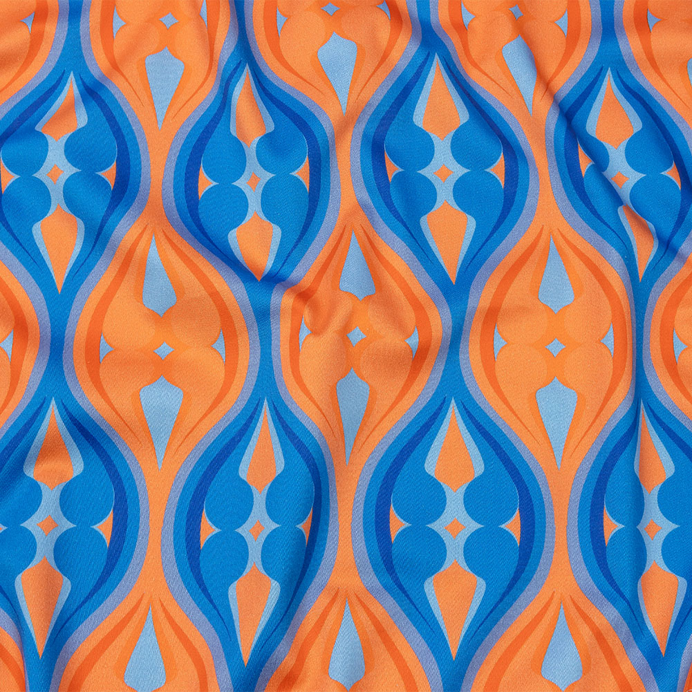 Stretch Cotton Sateen – Blue and Orange Ogees – Eye of the Storm Print – Mood Exclusive Groove Collection Stretch Cotton Sateen – Blue and Orange Ogees – Eye of the Storm Print – Mood Exclusive Groove Collection