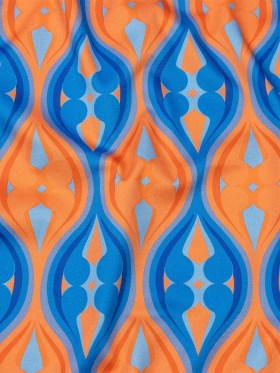 Stretch Cotton Sateen – Blue and Orange Ogees – Eye of the Storm Print – Mood Exclusive Groove Collection Stretch Cotton Sateen – Blue and Orange Ogees – Eye of the Storm Print – Mood Exclusive Groove Collection