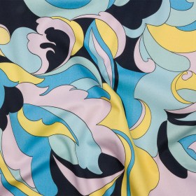 Stretch Cotton Sateen – Blue, Pink and Yellow Abstract – Magical Mystery Print – Mood Exclusive Groove Collection Stretch Cotton Sateen – Blue, Pink and Yellow Abstract – Magical Mystery Print – Mood Exclusive Groove Collection