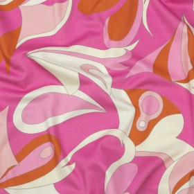 Stretch Cotton Sateen – Hot Pink, White and Orange Abstract Paisley – Free Falling Print – Mood Exclusive Groove Collection Stretch Cotton Sateen – Hot Pink, White and Orange Abstract Paisley – Free Falling Print – Mood Exclusive Groove Collection