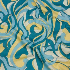 Stretch Cotton Sateen – Blue and Yellow Abstract – Wave Hello Print – Mood Exclusive Groove Collection Stretch Cotton Sateen – Blue and Yellow Abstract – Wave Hello Print – Mood Exclusive Groove Collection