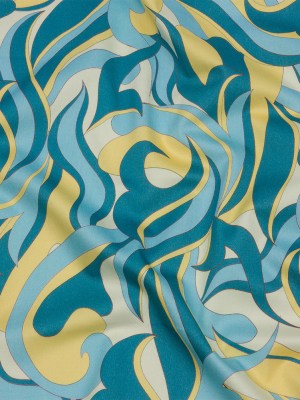 Stretch Cotton Sateen – Blue and Yellow Abstract – Wave Hello Print – Mood Exclusive Groove Collection Stretch Cotton Sateen – Blue and Yellow Abstract – Wave Hello Print – Mood Exclusive Groove Collection