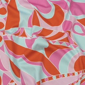 Stretch Cotton Sateen – Pink, Orange and Blue Abstract – All Summer Long Print – Mood Exclusive Groove Collection Stretch Cotton Sateen – Pink, Orange and Blue Abstract – All Summer Long Print – Mood Exclusive Groove Collection
