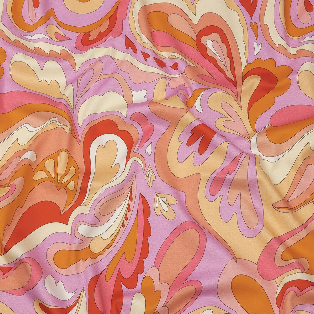 Stretch Cotton Sateen – Lavender and Pink Abstracted Paisley – Lonely Hearts Club Print – Mood Exclusive Groove Collection Stretch Cotton Sateen – Lavender and Pink Abstracted Paisley – Lonely Hearts Club Print – Mood Exclusive Groove Collection