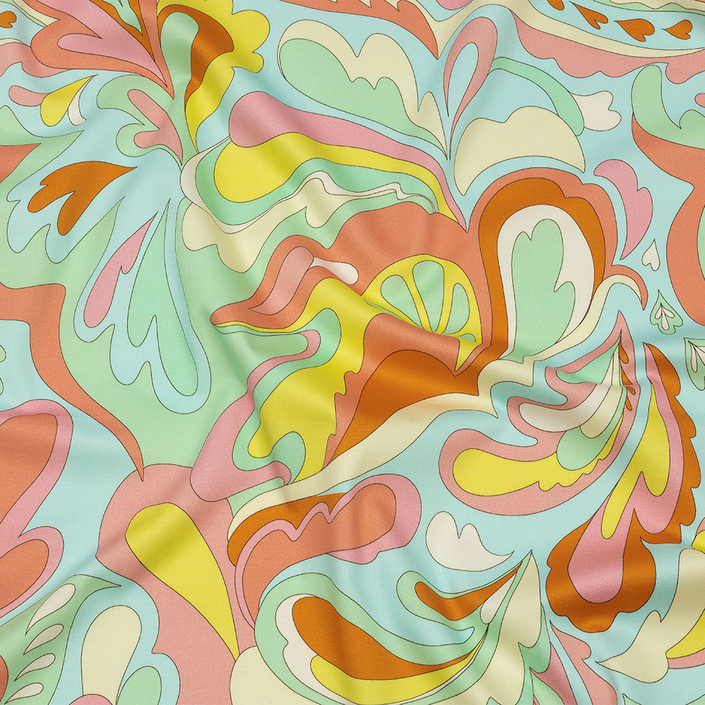 Stretch Cotton Sateen – Sky Blue and Mint Abstracted Paisley – Lonely Hearts Club Print – Mood Exclusive Groove Collection Stretch Cotton Sateen – Sky Blue and Mint Abstracted Paisley – Lonely Hearts Club Print – Mood Exclusive Groove Collection