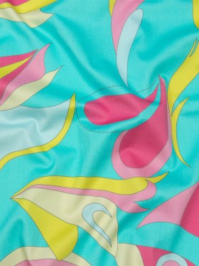 Stretch Cotton Sateen – Turquoise, Pink and Yellow Abstract Paisley – Free Falling Print – Mood Exclusive Groove Collection Stretch Cotton Sateen – Turquoise, Pink and Yellow Abstract Paisley – Free Falling Print – Mood Exclusive Groove Collection