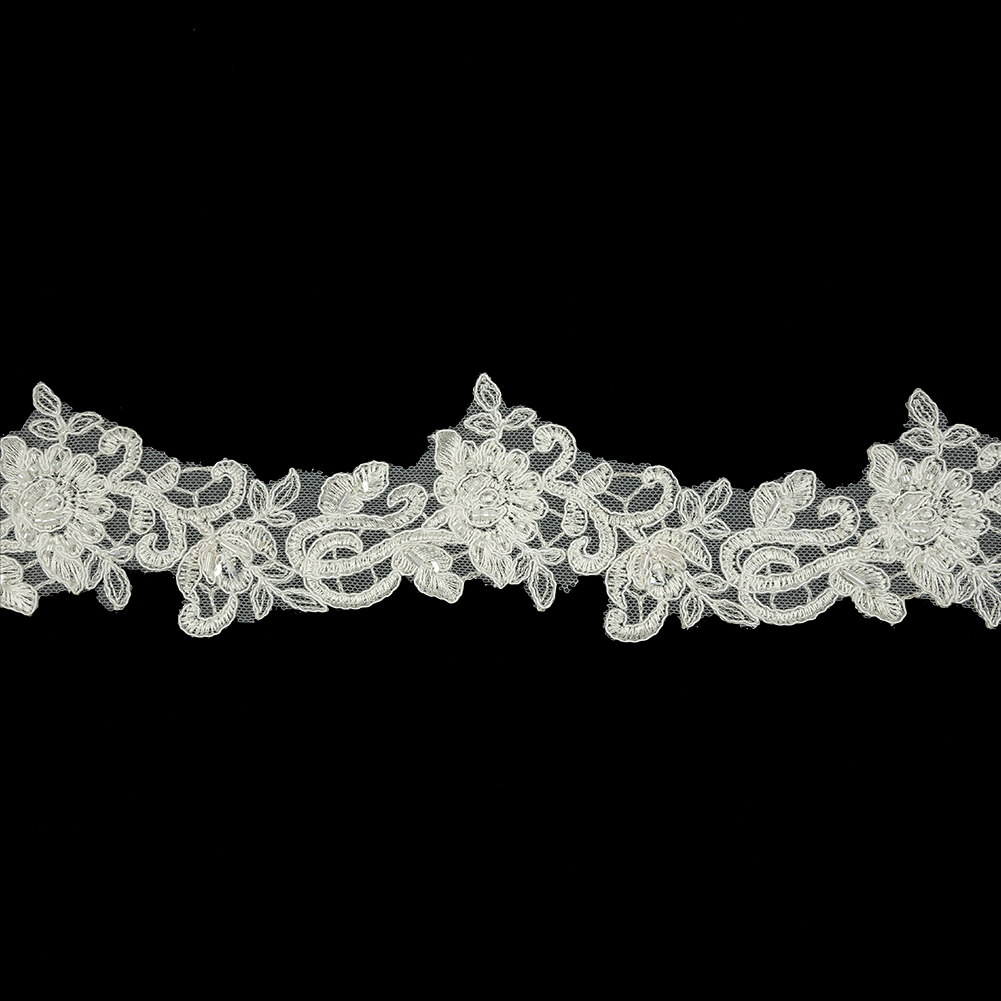 Off White Floral Beaded Bridal Lace Trim with White Cording – 2.5″ Off White Floral Beaded Bridal Lace Trim with White Cording – 2.5″