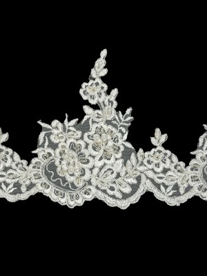 Off White and Silver Floral Scalloped Beaded and Corded Bridal Lace Trim – 5.5″ Off White and Silver Floral Scalloped Beaded and Corded Bridal Lace Trim – 5.5″