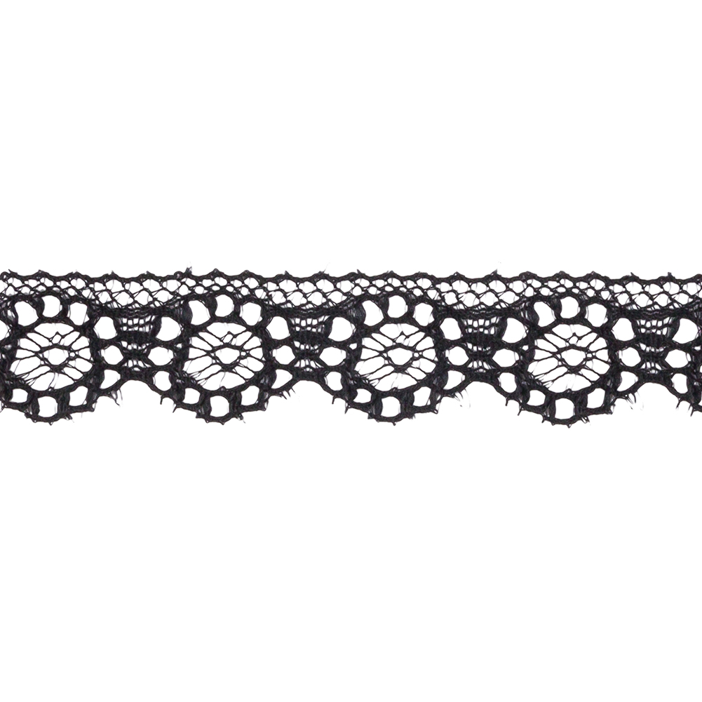 Black Floral Wheels Scalloped Raschel Lace Trim - 0.625"