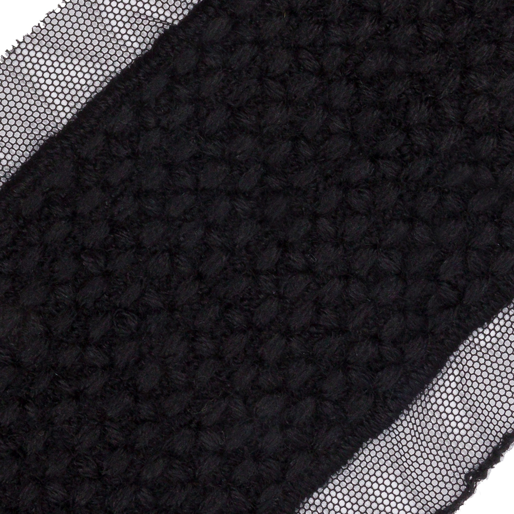 Black Little Circles Wool Embroidered Lace Trim on Mesh Ground - 2.375"