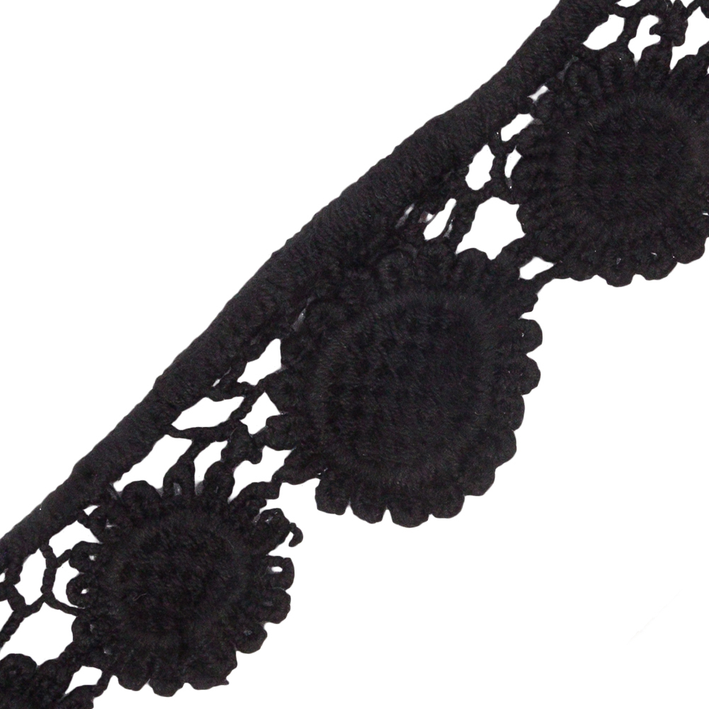 Black Sunflower Garland Cotton Venise Lace Trim - 1.25"