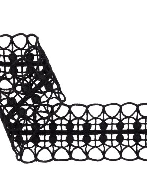 Black Double Edged Circle Grid and Open Scallops Venise Lace Trim – 2.5″ Black Double Edged Circle Grid and Open Scallops Venise Lace Trim – 2.5″