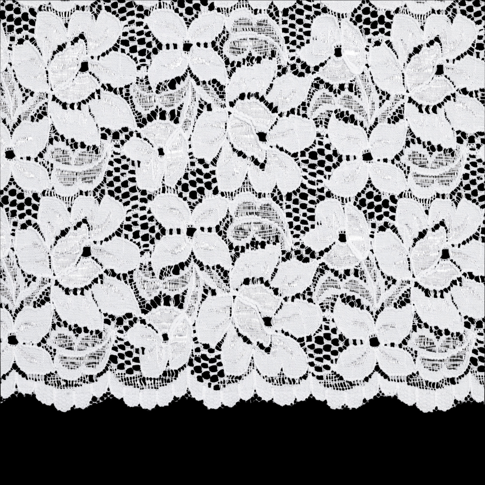 Shimmering White Floral Stretch Lace Trim with Scalloped Edges - 11.25"