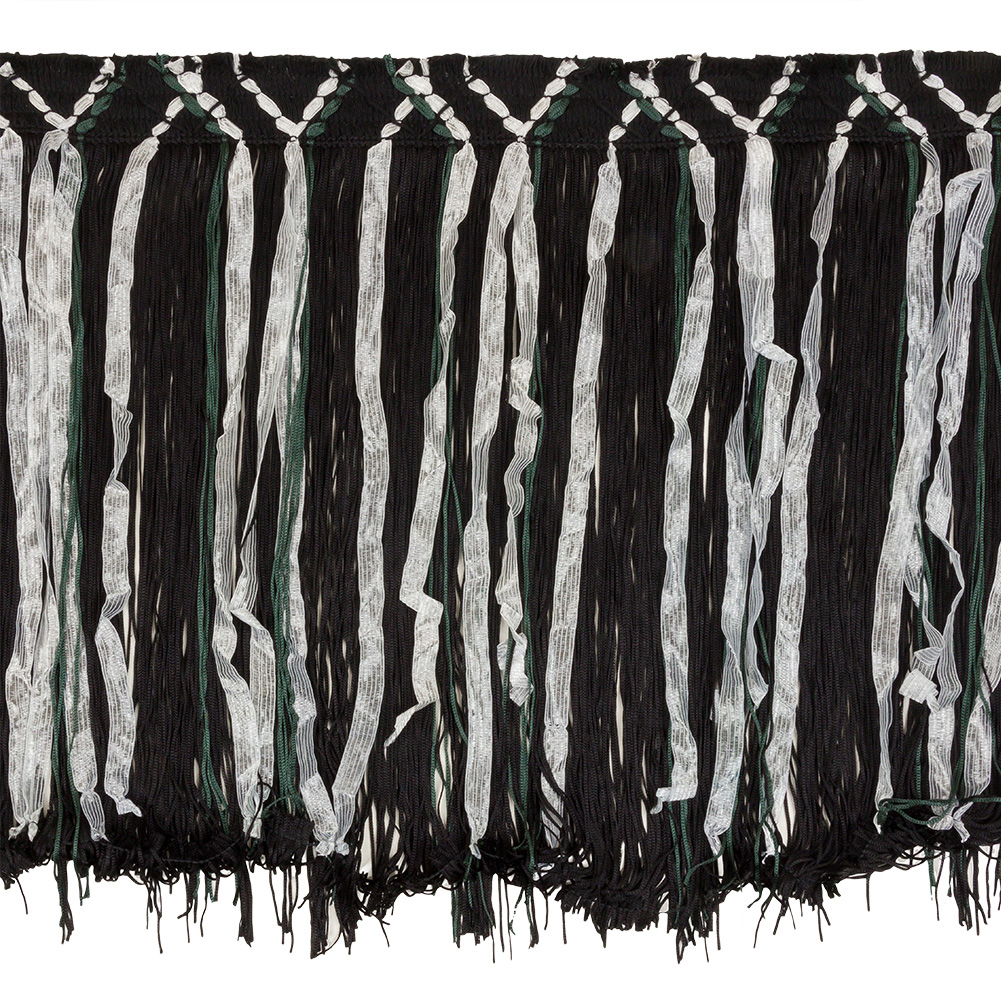 Black, Forest and White Chainette Fringe Trim with Ribbon Inclusions – 12.5″ Black, Forest and White Chainette Fringe Trim with Ribbon Inclusions – 12.5″