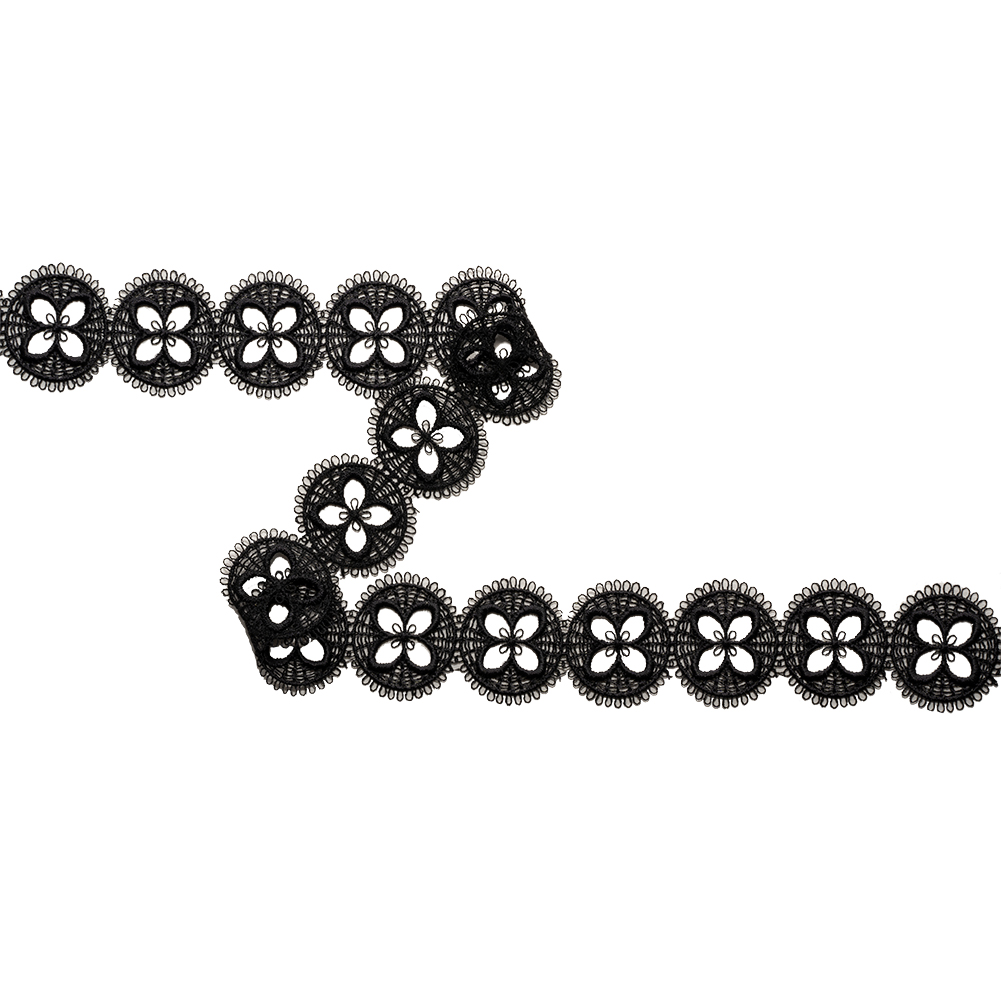 Black Flower Medallion Venise Lace Trim with Picots – 1.25″ Black Flower Medallion Venise Lace Trim with Picots – 1.25″